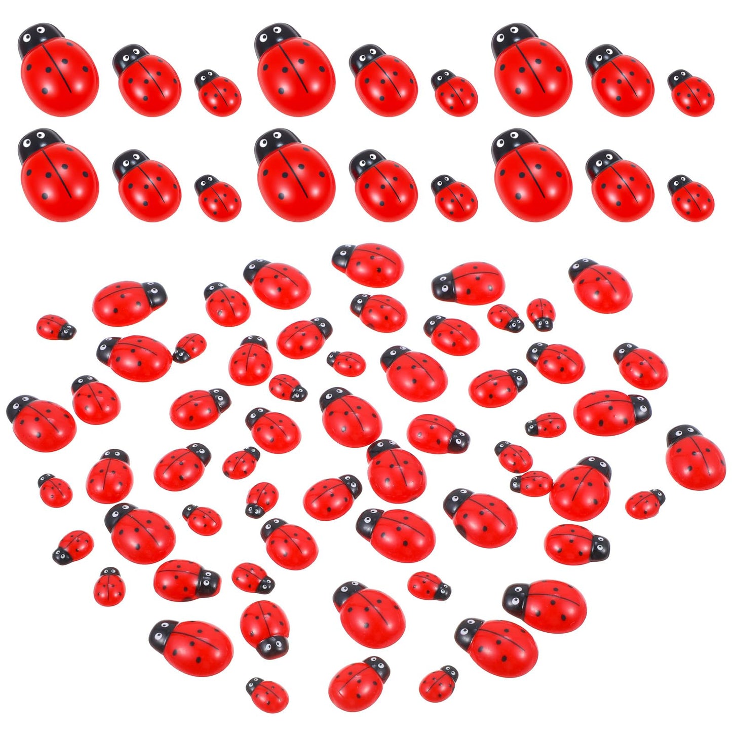 Nogeqi Pack of 60 Red Lucky Beetle Resin Mini Ladybird Decoration, Self-Adhesive Lady Scatter Decoration, Ladybird Sticker Embellishments for DIY Crafts, Party, Birthday Decoration (Beetle 1.3 ~ 2.4