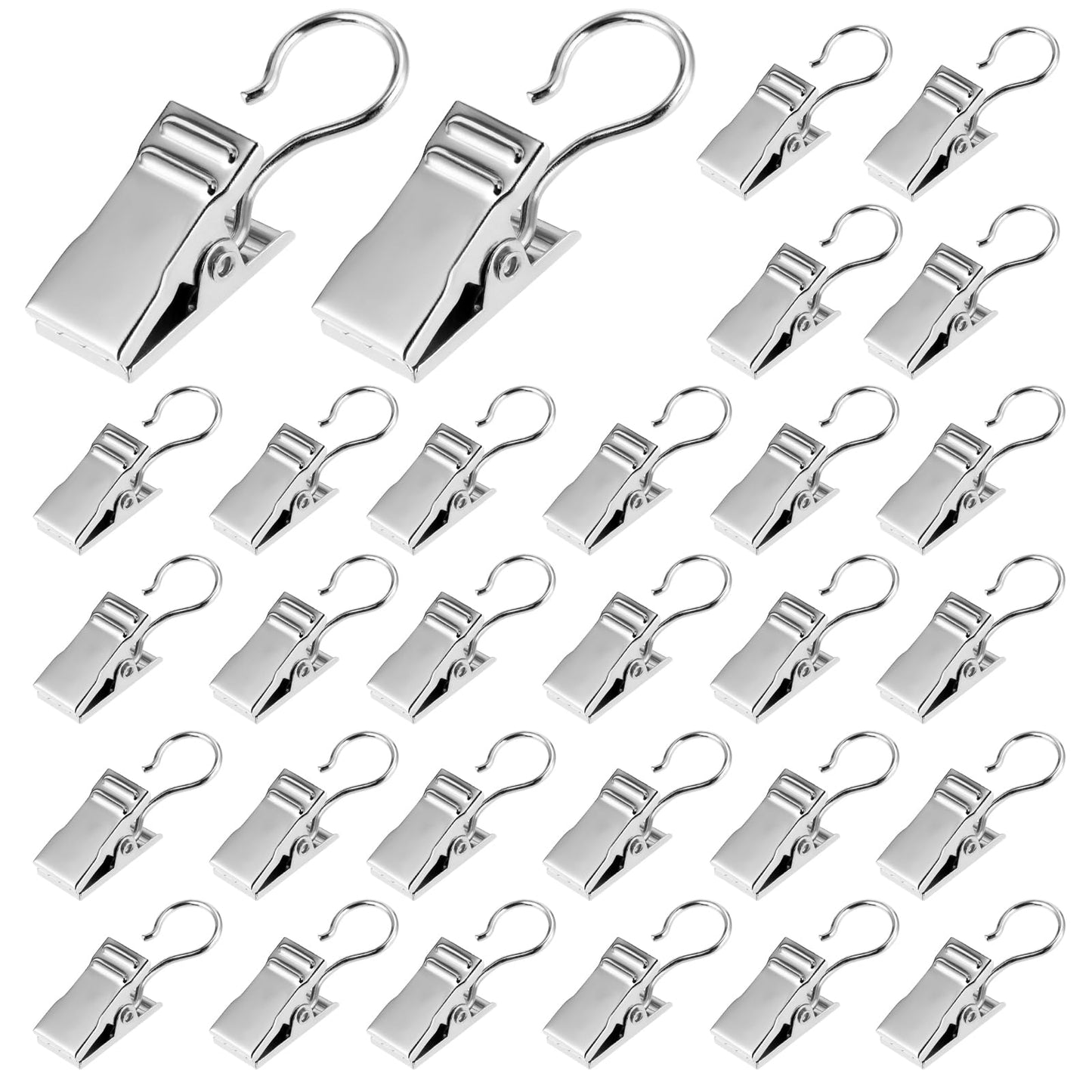 30 PCS Shower Curtain Clips with Hooks Stainless Steel Shower Curtain Hook Clips for Curtain, Photos, Art Craft Display, Home Decoration Outdoor Christmas Party Wire Holder(Silver)
