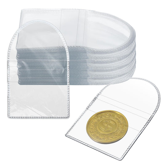 Xinjoduz 50 PCS Single Pocket Coin Sleeves, 3.4 × 2.2 Inch Clear Plastic Coin Holders Individual Half Dollar Coin Holder Protectors Small Pouches for Coin Currency Bills Collectors Jewelry Storage