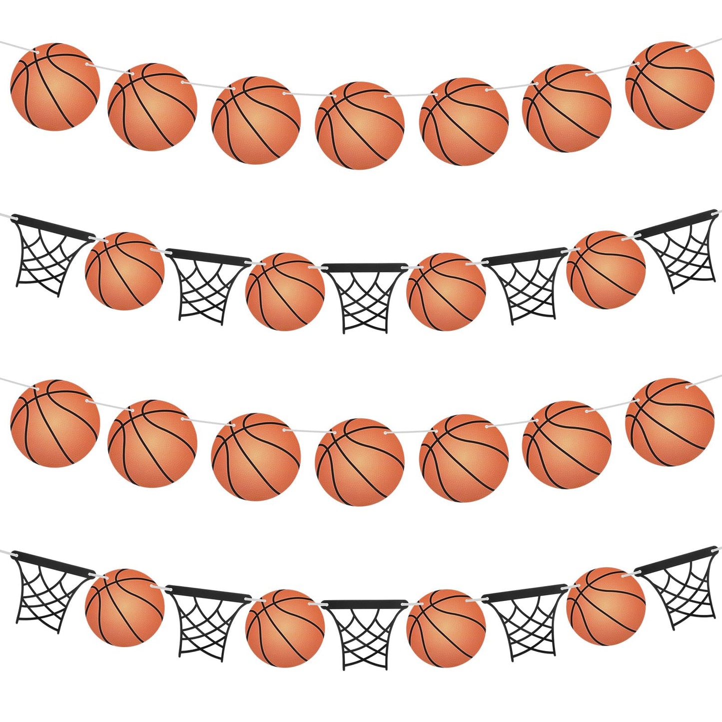 Basketball Party Decorations 4 Pcs Basketball Decor Sports Theme Paper Garland Game Party Paper Garland Net Cutouts for Back To School Day Classroom Blackboard Wall Decoration (Brown Black)