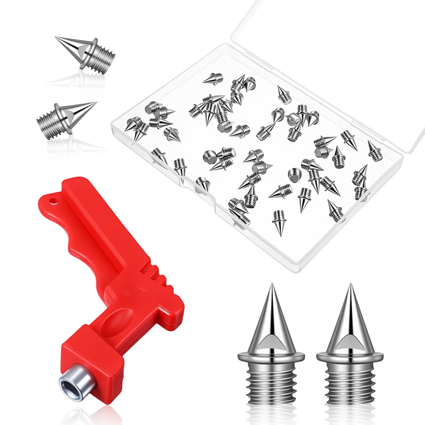 50 PCS 5/16" Running Spikes for Shoes, Stainless Steel Pyramid Golf Shoe Spikes with Wrench for Sprint Sports Track Short Shoes, Replacement Kit for Track and Field Sprinting or Cross Country (Boxed)