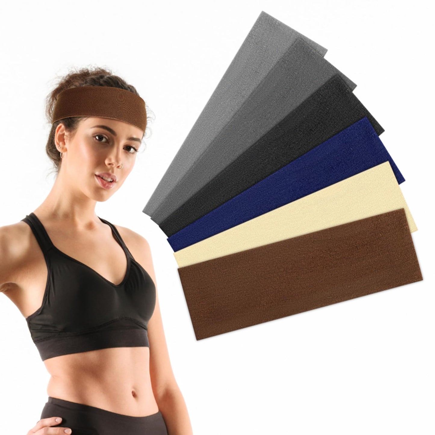 Tyqour 6 Pcs Sweat Bands Elastic Cotton Fabric Headbands Soft Headbands for Women, Non Slip Sweat Womens Hair Bands Workout Yoga Running Sport Hair Wrap for Girls