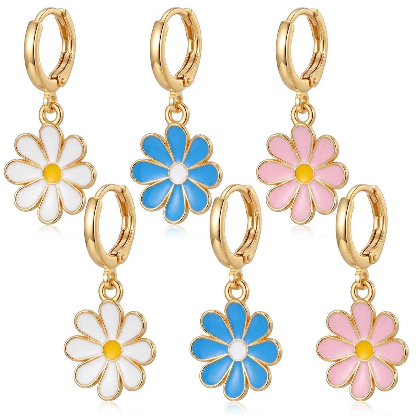 Chsoejuf 3 Pairs Cute Earrings for Women Blue and Pink Earrings