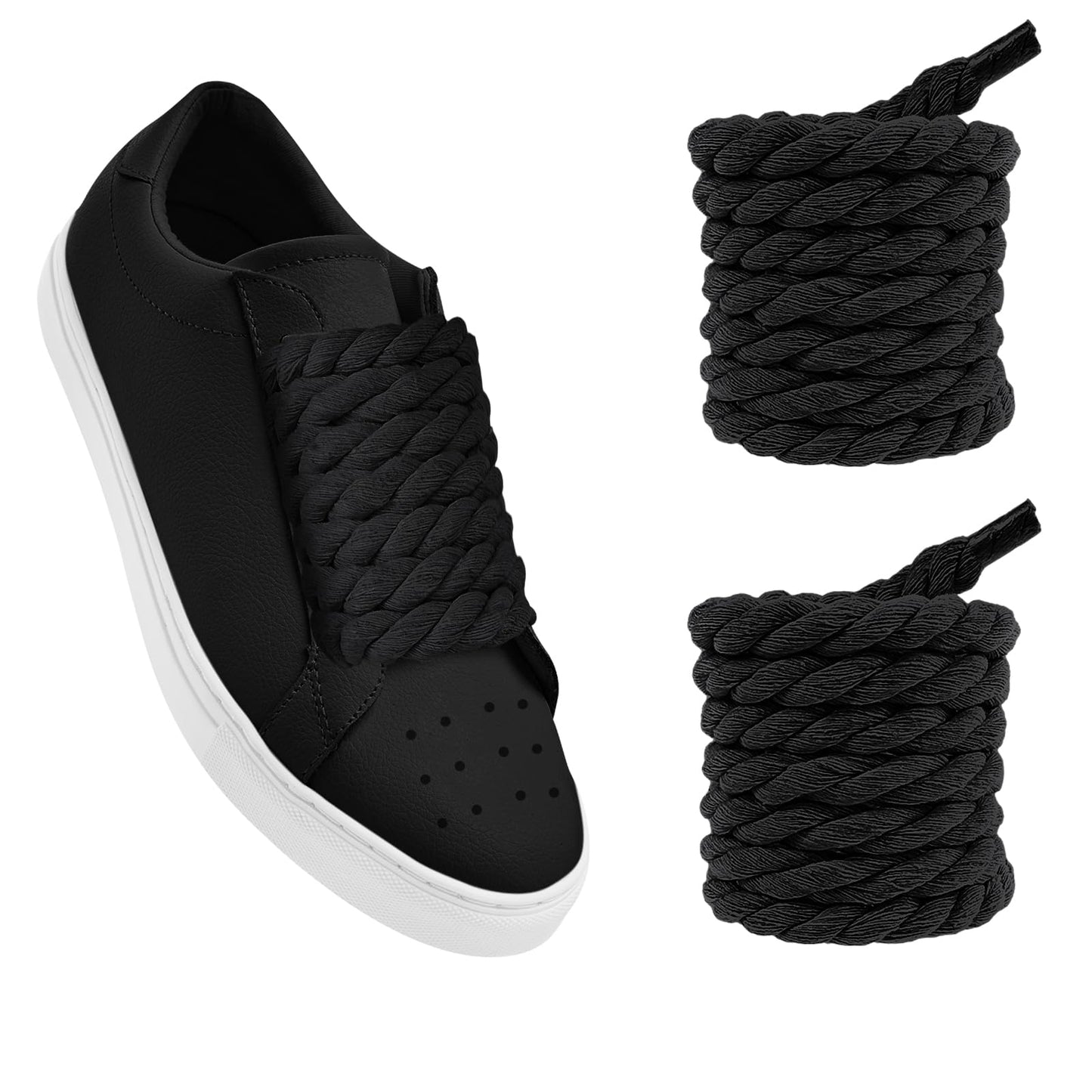 Teaaha 59" Length Rope Shoe Laces 10mm Round Thick Rope Shoelaces Replacement Rope Laces Cotton Chunky Twisted Lace Replacement Strings for A F-1 Sneakers(Black)