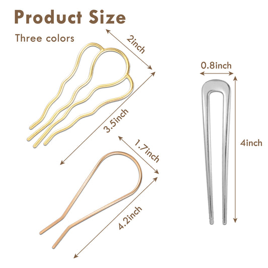 Tyqour 9pcs French Hair Pins For Women Metal Hair Fork U-Shaped Hair Side Combs Vintage Hair Pins For Buns French Twist Hair Comb Hair Sticks For Buns For Women Hair Styling Tool(Gold Silver)
