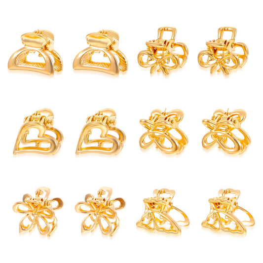 12 PCS Mini Metal Hair Clips Small Gold Claw Clip Gold Mini Hair Clips for Thin Thick Hair Cute Mini Gold Metal Flower Clips Small Metal Hair Claw Clips Strong Hold Mini Claw Clip for Women Girls