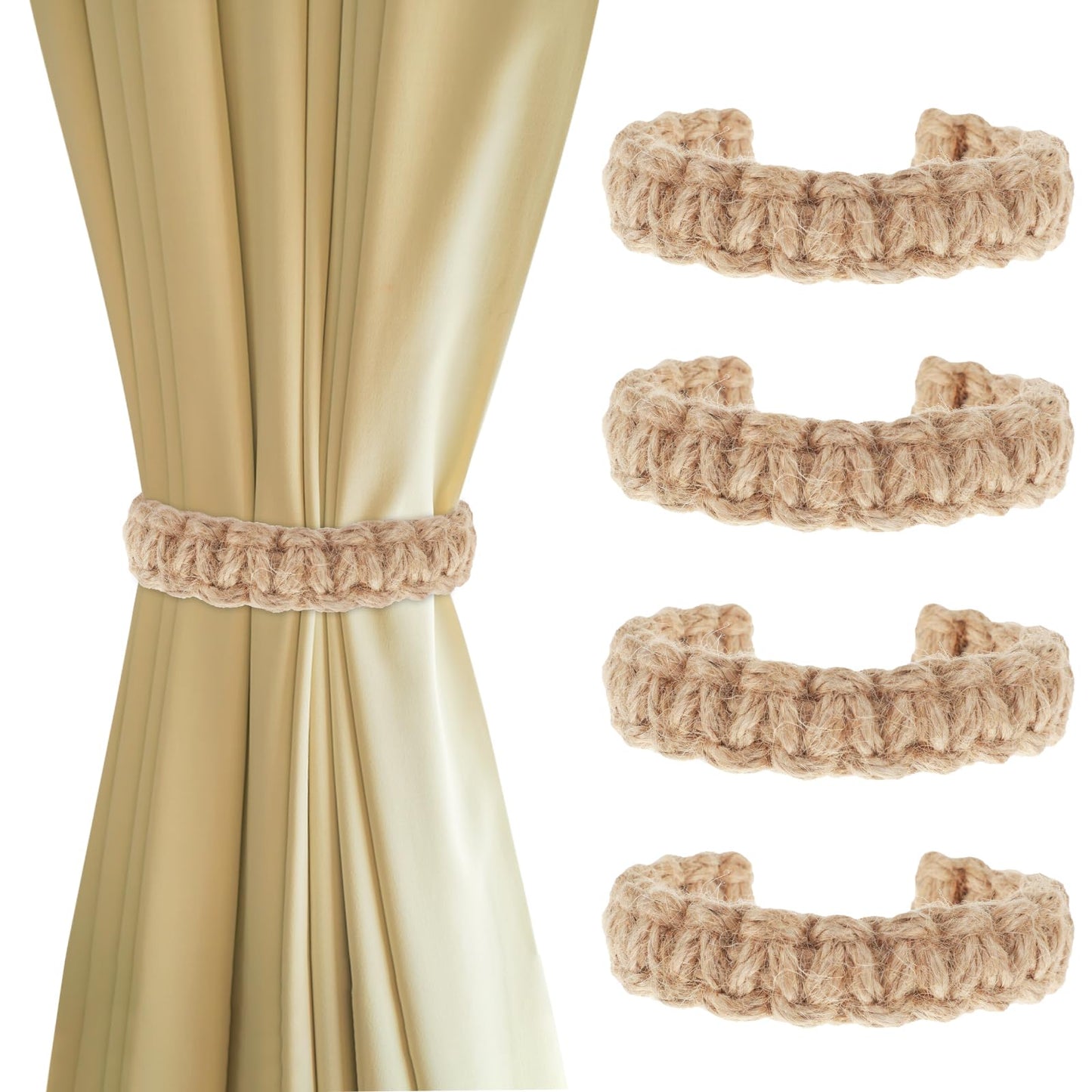 4 PCS Boho Curtain Tiebacks Outdoor Curtain Ties Rustic Holdbacks Farmhouse Curtains Tiebacks Handmade Braided Curtains Holdbacks for Home Outdoor Bedroom Office Decorative (Brown)