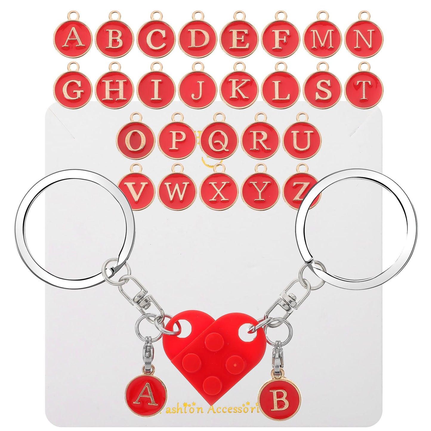 Matching Keychains for Couples Brick Heart Keychain Couples Keychains for Him and Her Connecting Brick Keychain Personalized Brick Matching Heart Keychains A-Z Custom Gift for lovers Mom Dad(red)