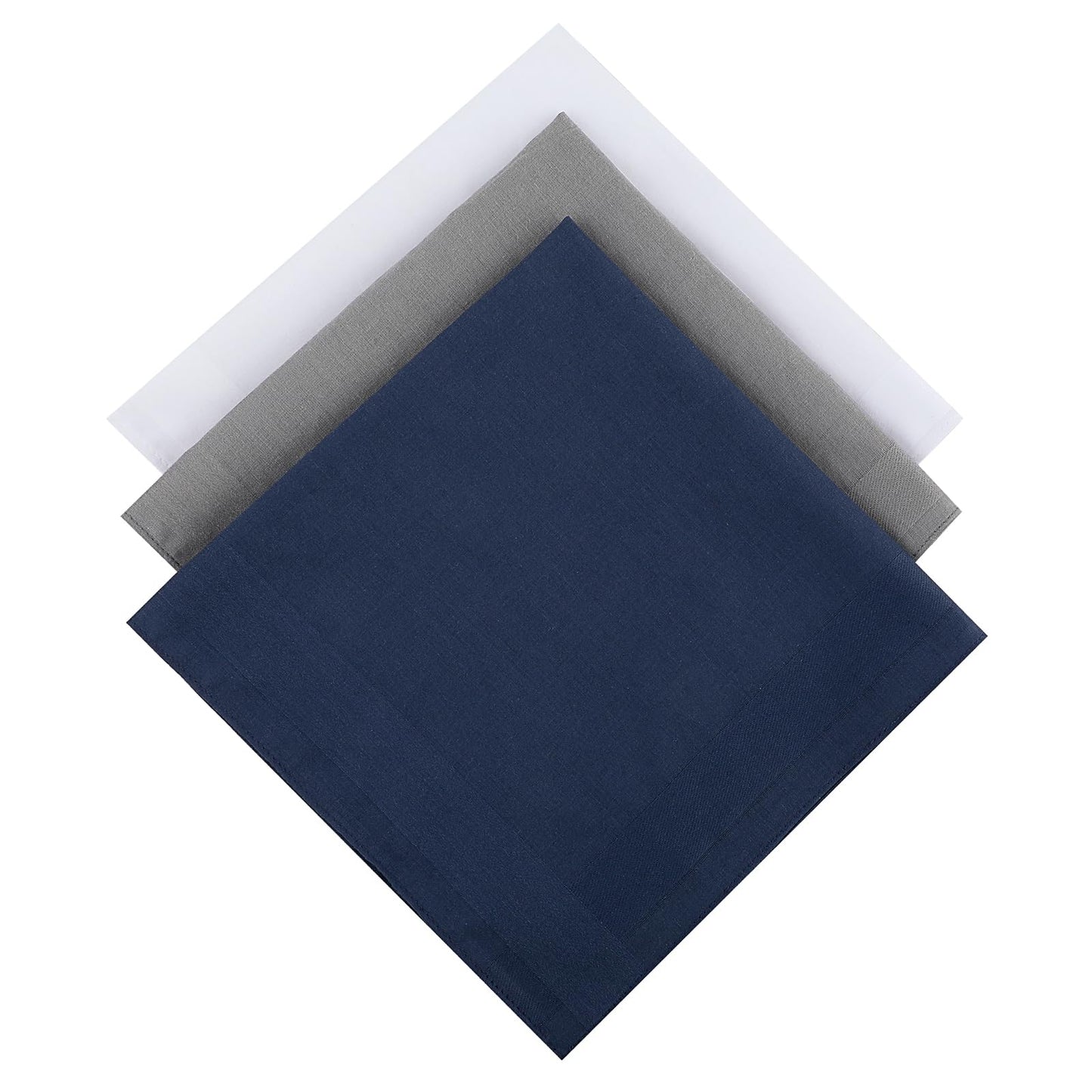 Teaaha 3 Pack Men's Handkerchiefs Cotton Solid Color Gents Hankies, Mens Premium Handkerchiefs Dark Gray Medium Blue White Pocket Square for Men Women