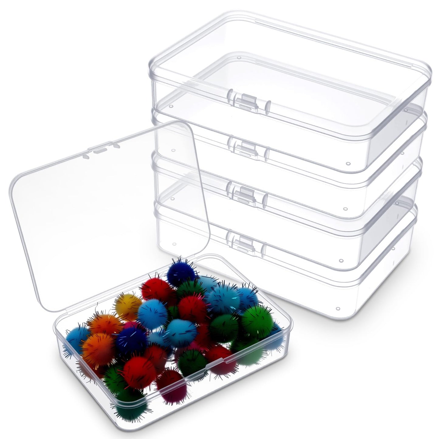 Nogeqi Pack of 4 Small Storage Boxes with Lid, Small Transparent PP Plastic Boxes, Small Plastic Box with Lid, Small Empty Organiser Box for Screws, Beads, Jewellery, Craft Items