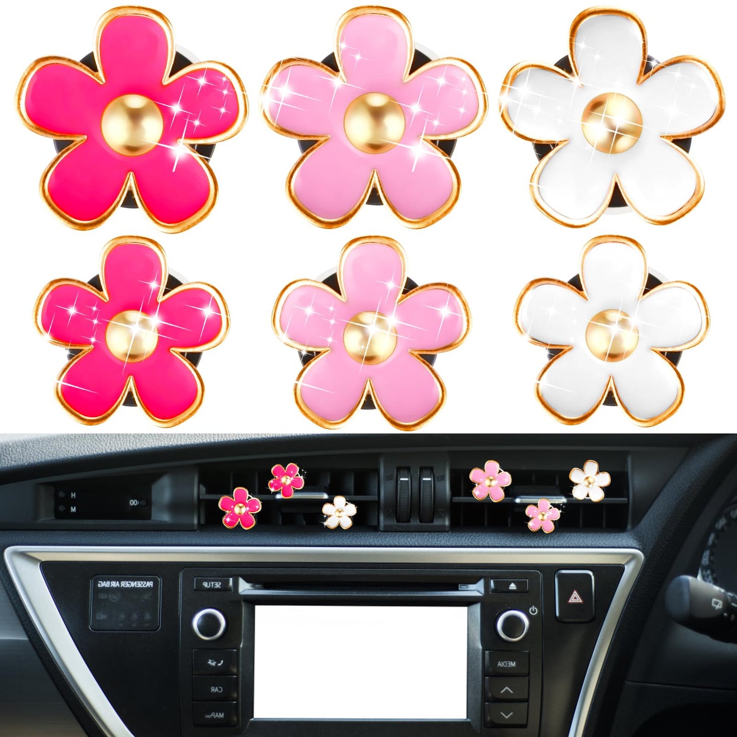 Mabor 6pcs Cute Daisy Flower Air Vent Clips,Car Vent Clips Automotive Air Fresheners Clip for Fresh Fragrance-filled Car Interior,Air Conditioning Outlet Clip (No perfume)