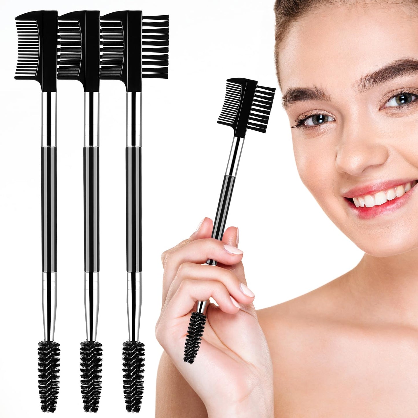 3 PCS Eyelash Shaper Eyelash Comb Double Head Eyebrow Eyelash Brush 3 Head Eyebrow Eyelash Shaper Makeup Tool 3 Different Spoolie Brushes to Separating Lashes Eliminating Mascara Clumps Grooming Brows
