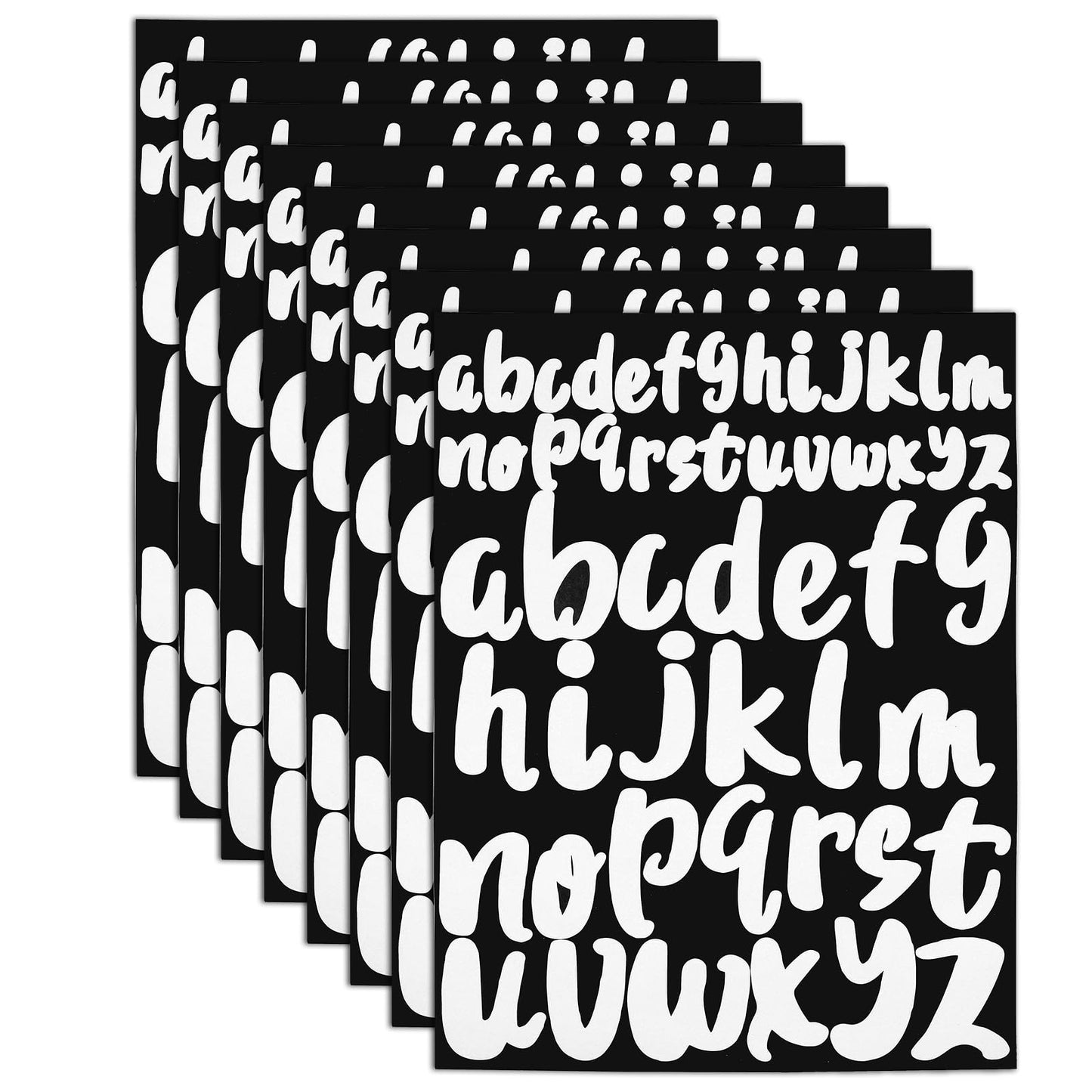 Teaaha 8 Sheet Letter Stickers - 1 & 2 Inch Waterproof Upper & Lowercase Alphabet Stickers, Self-Adhesive for Bulletin Boards, Classroom, and Home Decor (Black and White)