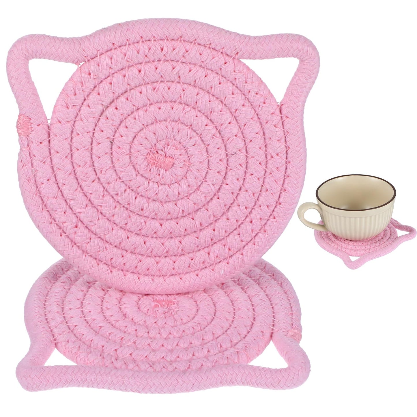 Ymapinc 2Pcs Cute Coasters for Desk, Pink Cat Ear Cute Coasters for Office Hot Tea Drink Juice, Handmade Fabric Table Coasters Protect Wooden Table