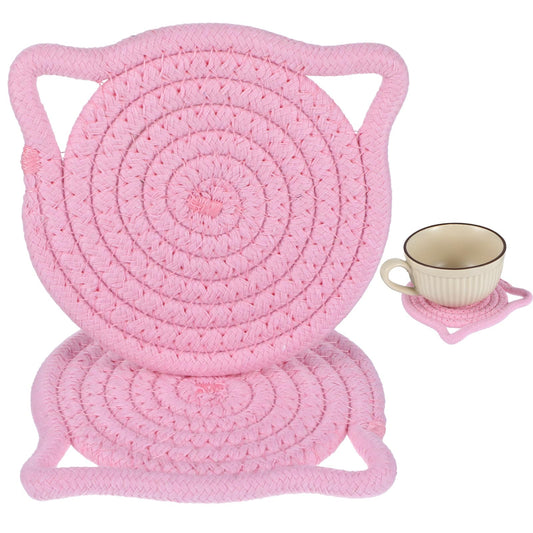 Ymapinc 2Pcs Cute Coasters for Desk, Pink Cat Ear Cute Coasters for Office Hot Tea Drink Juice, Handmade Fabric Table Coasters Protect Wooden Table