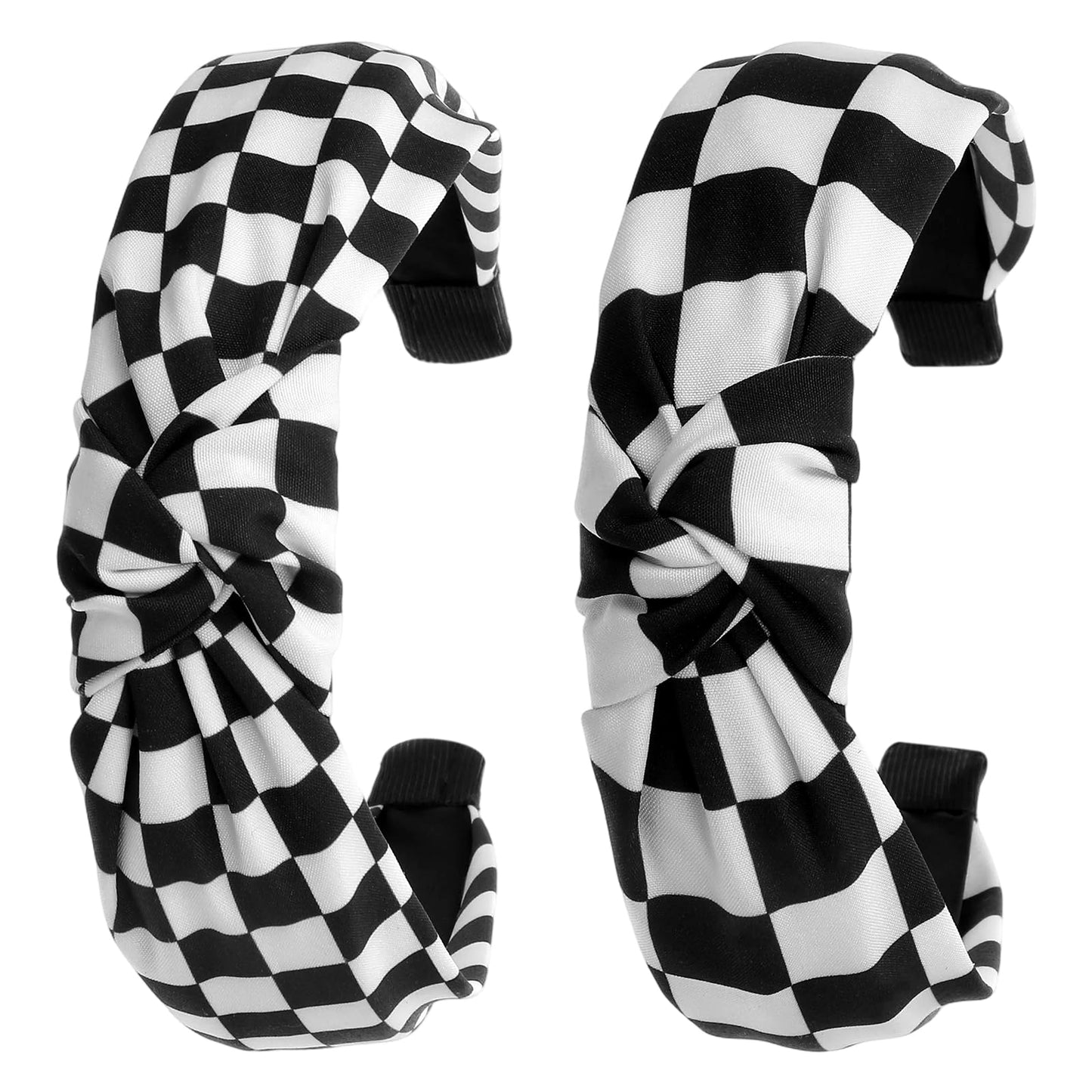Chsoejuf 2PCS Knotted Headband for Women, Black & White Checkered Headband