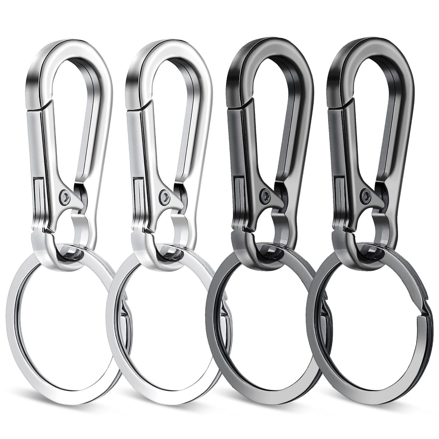 Teaaha 4 PCS Keyring & Swivel Lobster Clasps, Small Carabiner Clip Mini Key Ring Chain Holder Organizer for Purse Charm, Car Keychain, Paracord Keychain Lanyard, Men and Women Key Fob (Black, Silver)