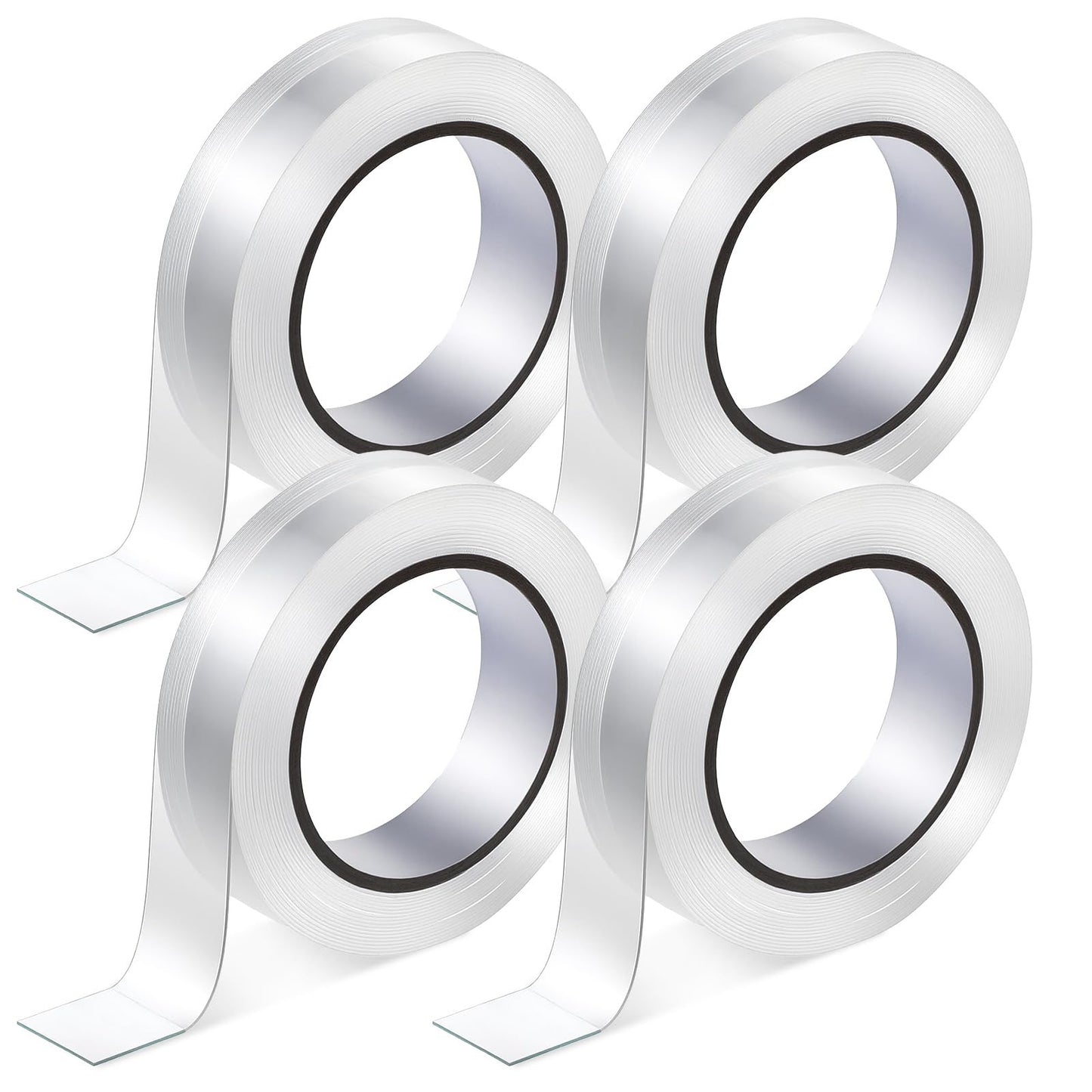 Mabor 4 Rolls Clear Curtain Glide Tape, 300x1.5cm Acrylic Adhesive Smooth Sliding Tape for Drapes & Shower Rod Covers