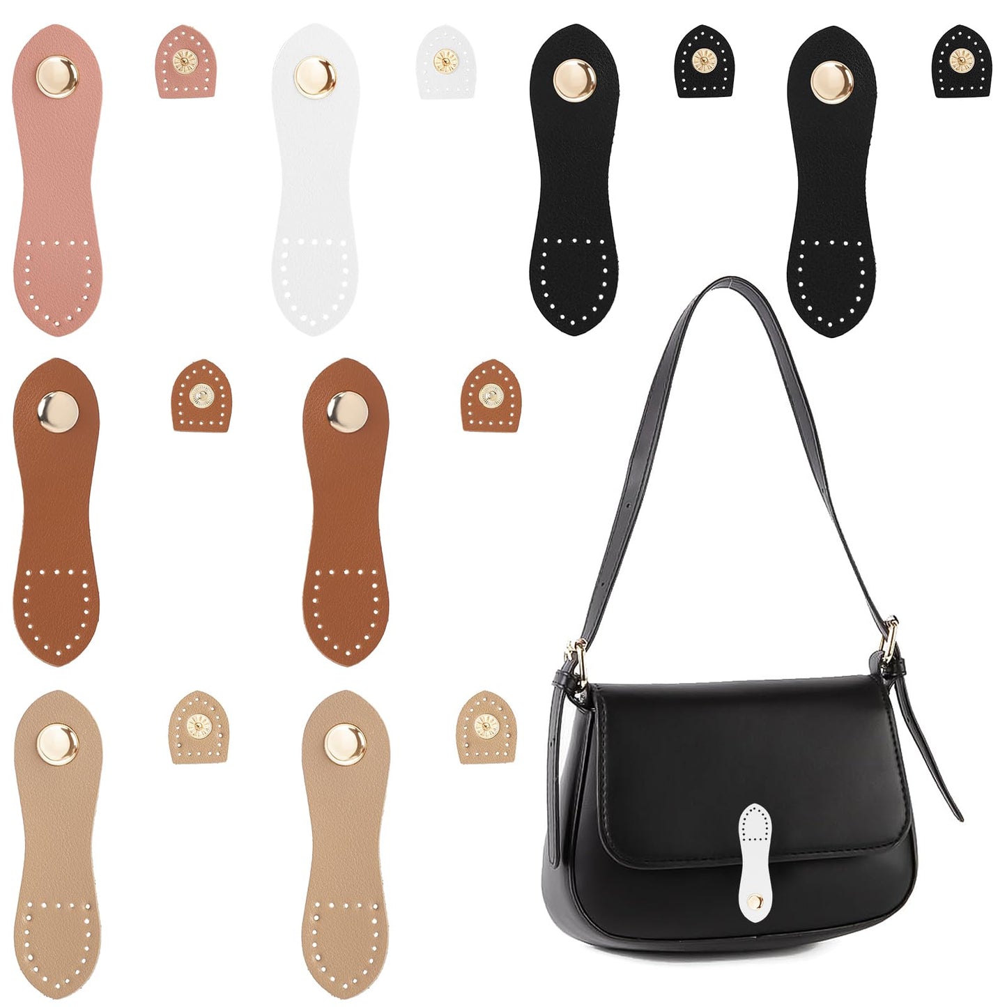 Nogeqi 8 Sets Sew On Leather Purse Clasp DIY Craft Leather Snap Buckles Sewing Accessories PU Leather Snaps and Fasteners Kit for Wallet Shoulder Bag Handbag Purse Making Supplies(5 Colors)