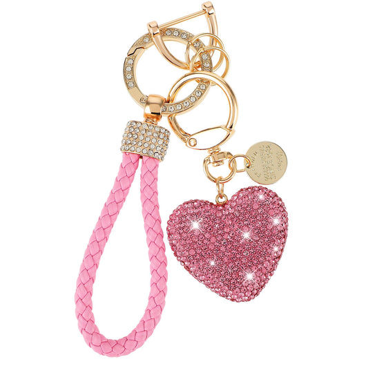 Xinjoduz Cute Heart Keychains for Women Rhinestone Heart-shaped Key chain Bling Car keychain Fancy Sparkly Keychain Glitter Crystal Pink Key Chain Rhinestone Keychain Wristlet for Women Girls Gifts