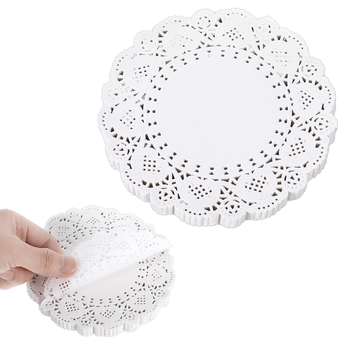 Sorcristy 100 Pcs White Lace Paper Doilies, 5.51 Inch Round Paper Doilies Lace Coasters for Food Cakes Desserts Crafts Table Decorations