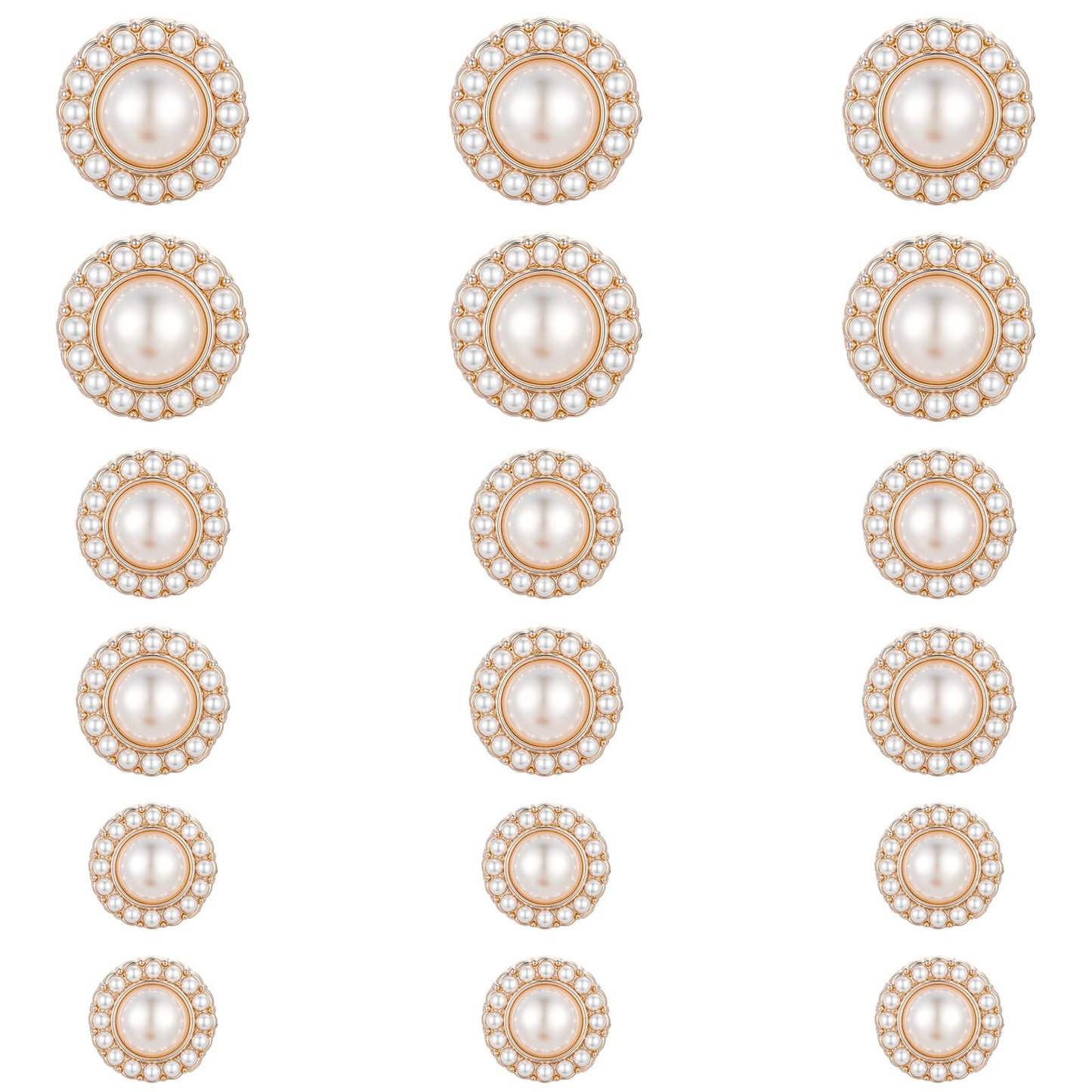 18PCS Pearl Buttons for Clothes, 18/21/25mm White Faux Pearls Rhinestone Button, Vintage Round Metal Embellishments Set for Coa Suits Knitting Sweaters Sewing Crafting and Handmade Crafts(Pearl)