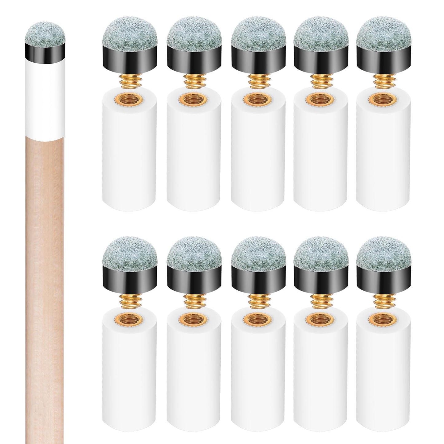 Bremorou 10 Sets Slip On Pool Cue Tips Billiard Cues Tips Replacement Kit With White Pool Cue Stick Ferrules, Screw On Pool Cue Tips, Pool Queue Stick Tips Pool Stick Tips 12mm/13mm (Blue)