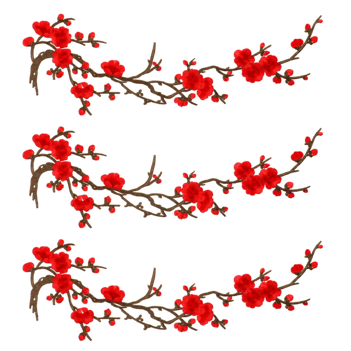 3pcs Cherry Blossom Iron On Patch Iron On Blossom Plum Applique Patch(red)