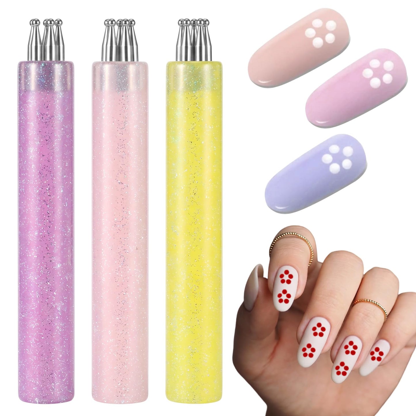 Chsoejuf 3 Pack 5 Petal Flower Nail Dotting Pen, 1.4mm Manicure Art Tool