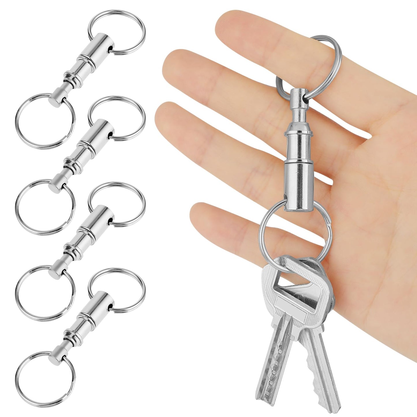 Mabor Quick Release Keyring, 4 PCS Detachable Pull Apart Keychains Key Rings, Double Spring Split Snap Seperate Chain Lock Holder Convenient Keychain Accessory Gift