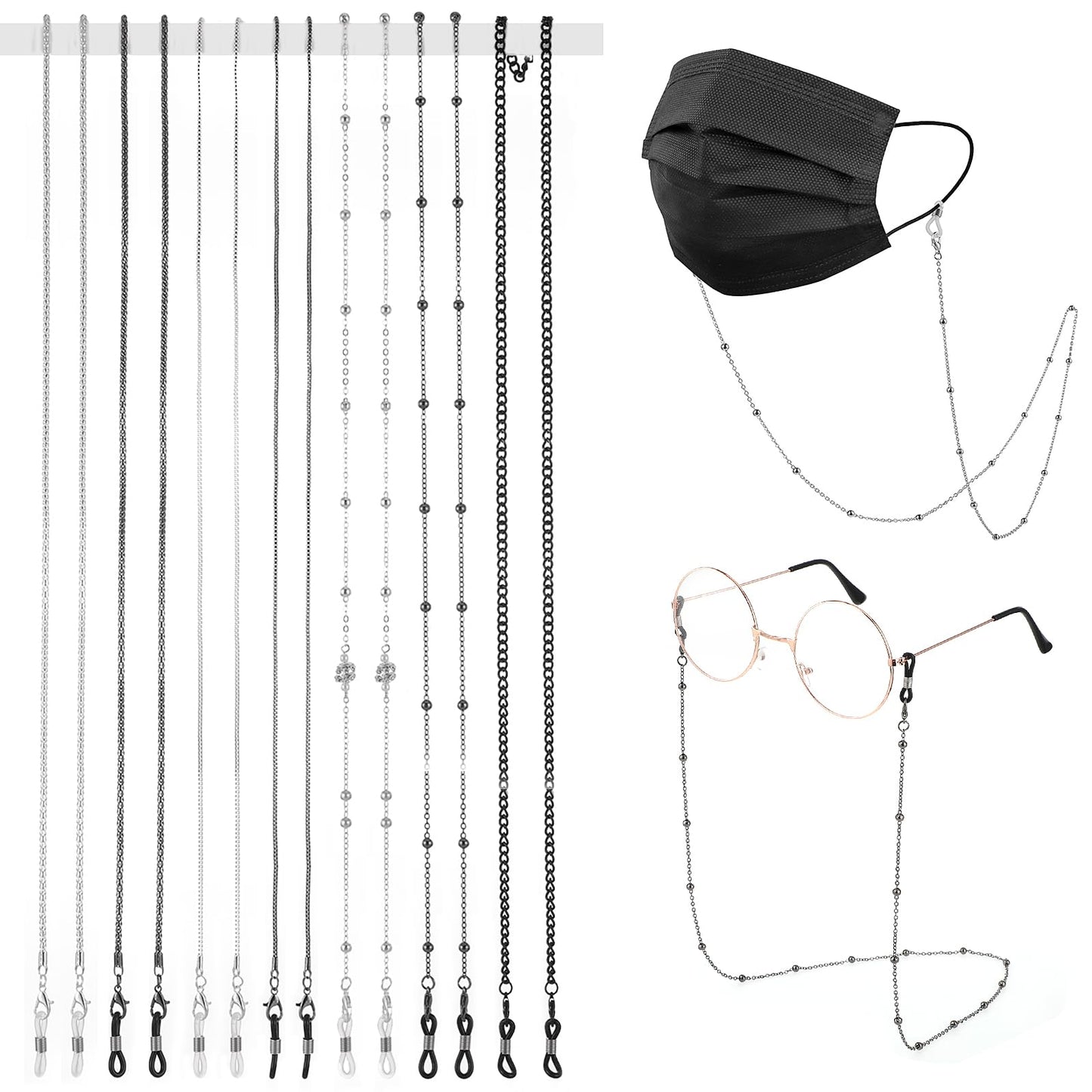 Mabor 7Pcs Eyeglass Chains Eye Glass Chain Eyeglass Lanyards for Women Men Eye Glasses Holders Around Neck Reading Glasses Strap Adjustable Sunglasses Chain Safety Eyewear Retainer