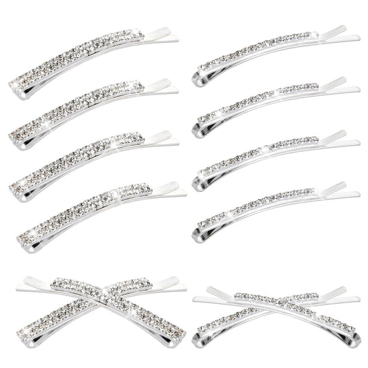 12 Pcs Rhinestone Bobby Pins 2 Styles Crystal Hair Clips Silver Metal Hair Clips Sparkly Hair Clips Shiny Metal Barrettes Headgear Hair Slides For Women Diamond Hair Clips For Lady Women Girls