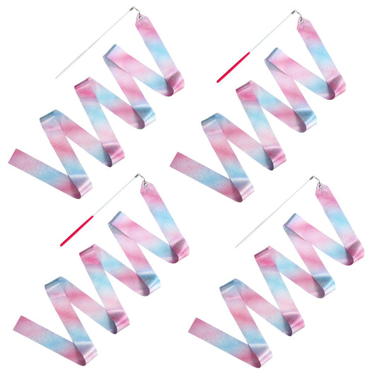 Xinjoduz 4 PCS Gymnastics Ribbon 78.7" Ribbon Dancer Wand for Kids Sparkling Dance Ribbons Twirling Baton Long Ribbon dance streamers with Non-slip Handles for Artistic Dancing Training Party Favors