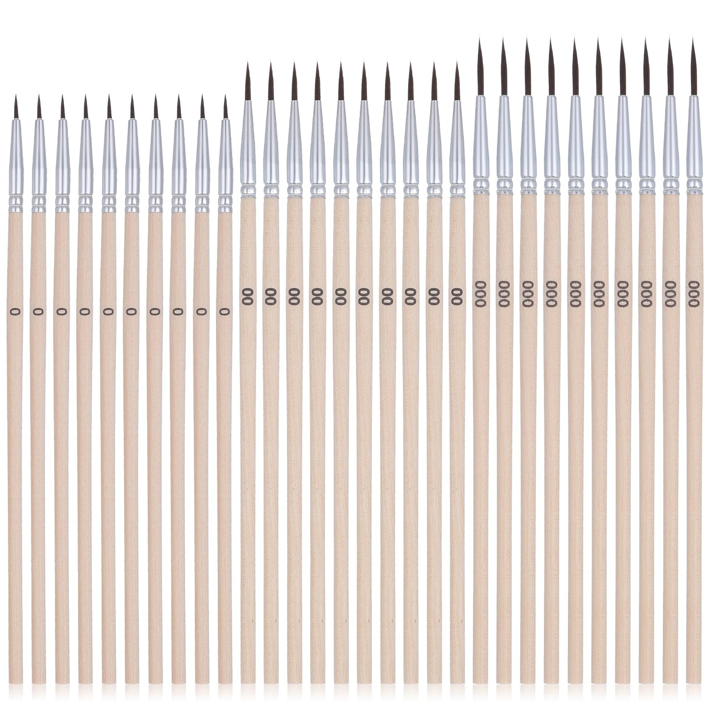 30 PCS Fine Tip Paint Brush Micro Paint Brushes Fine Detail Paint Brush Set with 3 Size #0#00#000 Precision Miniature Detailing Paintbrushes for Miniature 40k Model Crafts Watercolor Oil(wood)