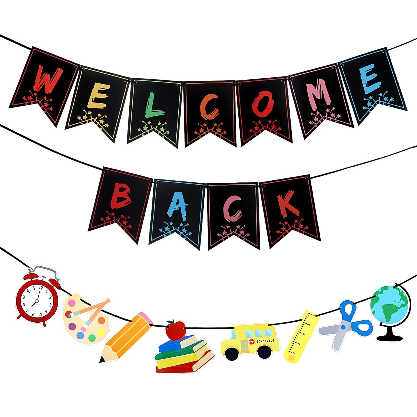 Tyqour 2pcs Welcome Back Banner, Back to School Decorations, Classroom Decor, Welcome Back Decorations Office for First Day Of School Classroom Decoration & School Holiday Bulletin Board Decor