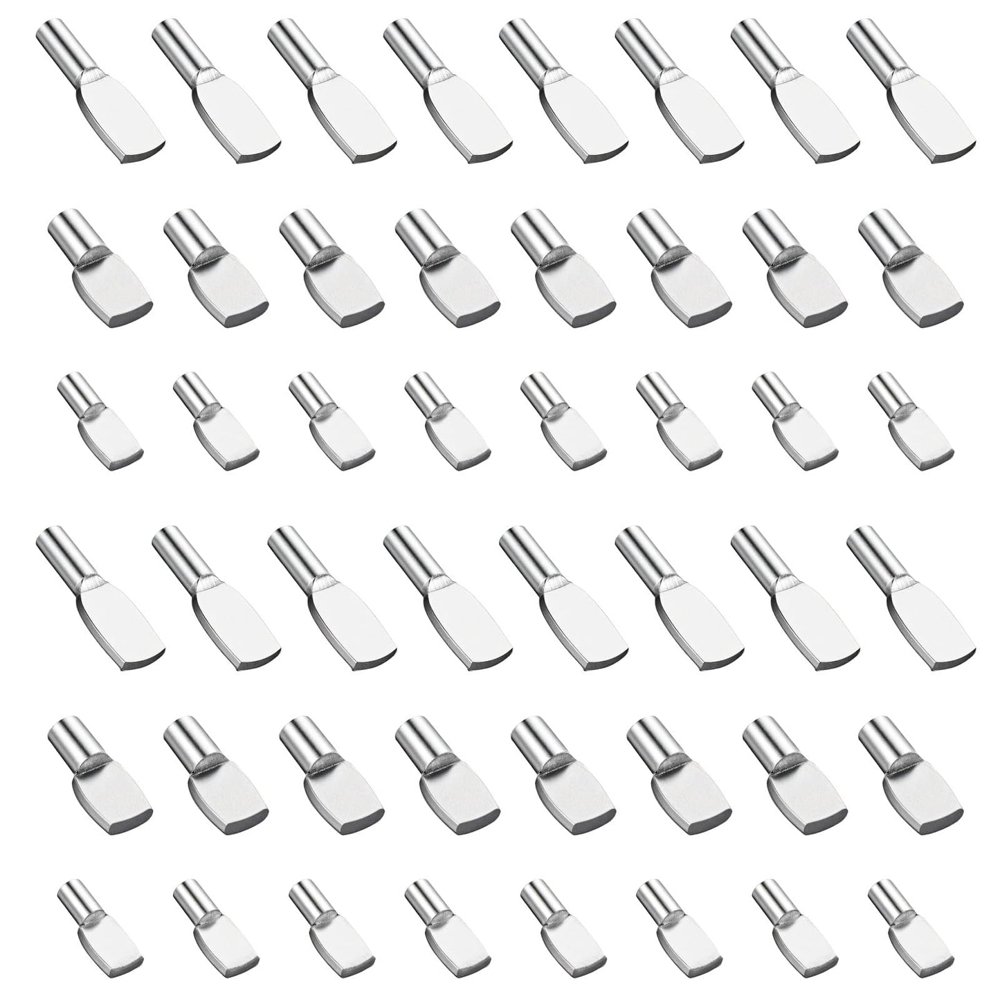 48 PCS Cabinet Pegs for Shelves 5/6/7mm Shelf Pins Kit Spoon Shape Support Pins Bookshelf Pegs for Shelves Shelf Brackets Pin Holders Peg Silver Steel Tabs for Kitchen Furniture Closet