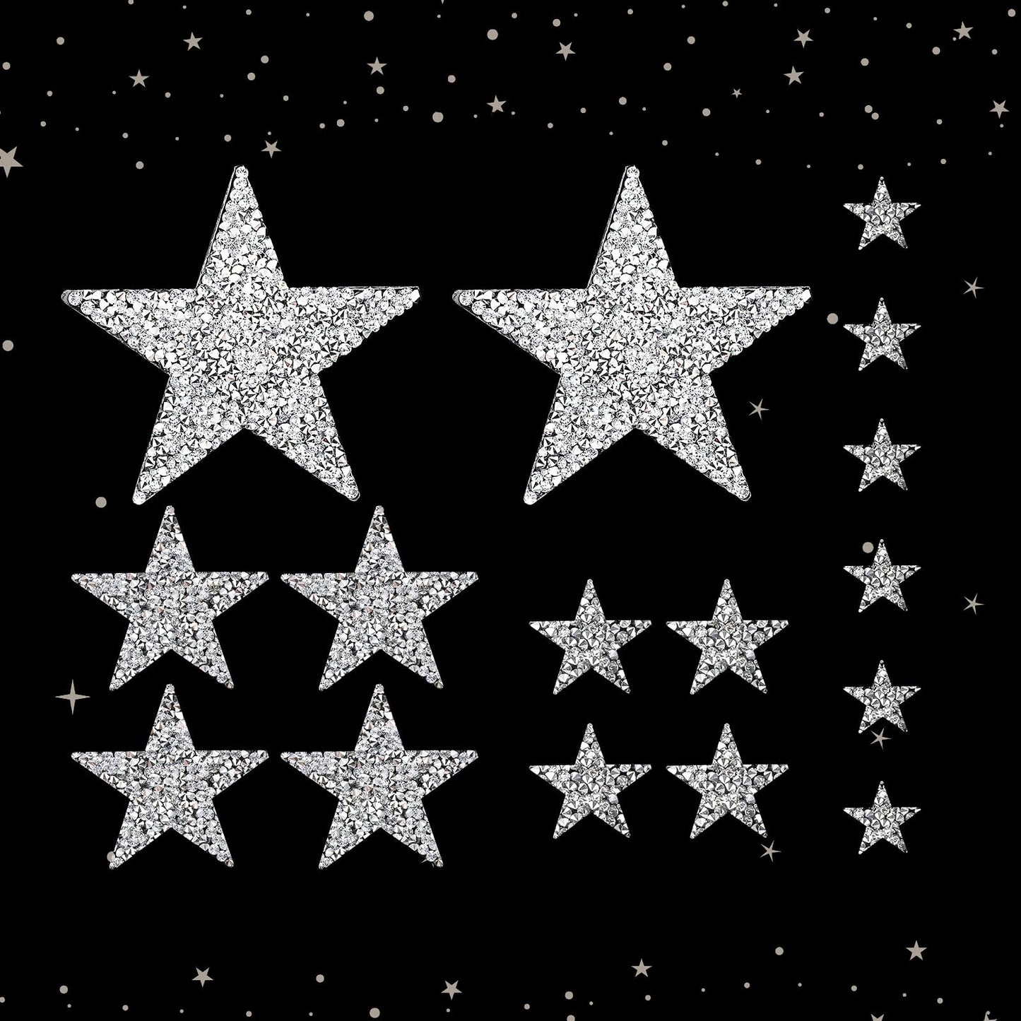16 Pcs Star Iron On Patches Iron On Stars Rhinestone Stars Silver Iron On Stars Fabric Stars Stick On Stars Star Fabric Patches Sequin Glitter Shiny Fabric Stars for Jeans Bags Hats Repair Decoration
