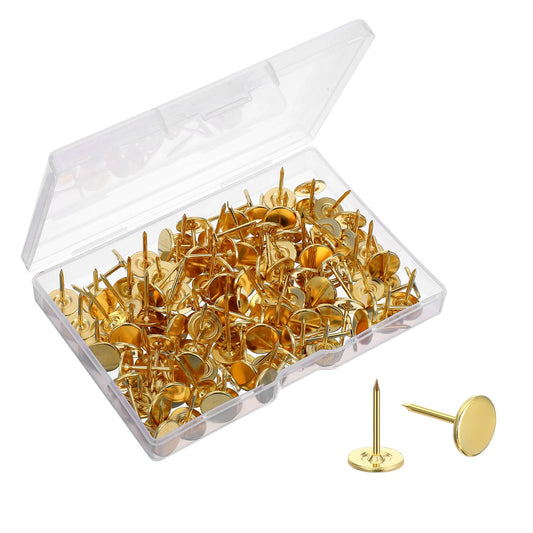 120 PCS Gold Push Pins for Cork Board Flat Head Thumb Tacks Heavy Duty Push Pins Upholstery Pushpins Flat Head Thumb Tacks for Wall Office Home Furniture Decor Fabric Wooden Photo (Gold)