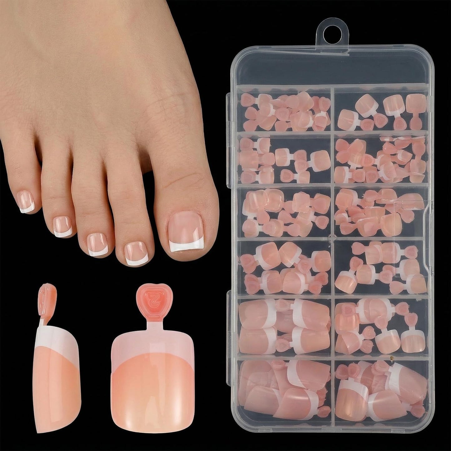 Ouligay 120PCS White French Tip Toe Nail Press Ons 12 Size Square Press on Toe Nails French Nude Wearable Fake Toenails Full Cover False Toenails Stick on Nails Art DIY Gifts for Women