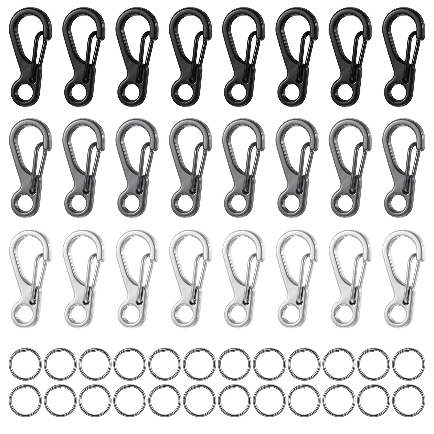 Pack of 24 Zinc Alloy Carabiner Hooks, Small, Mabor Removable Key Ring Carabiner with 24 Pieces Key Ring, Mini Carabiner for Backpacking, Camping, Hiking, Dog Lead, Fishing (3 Colours)