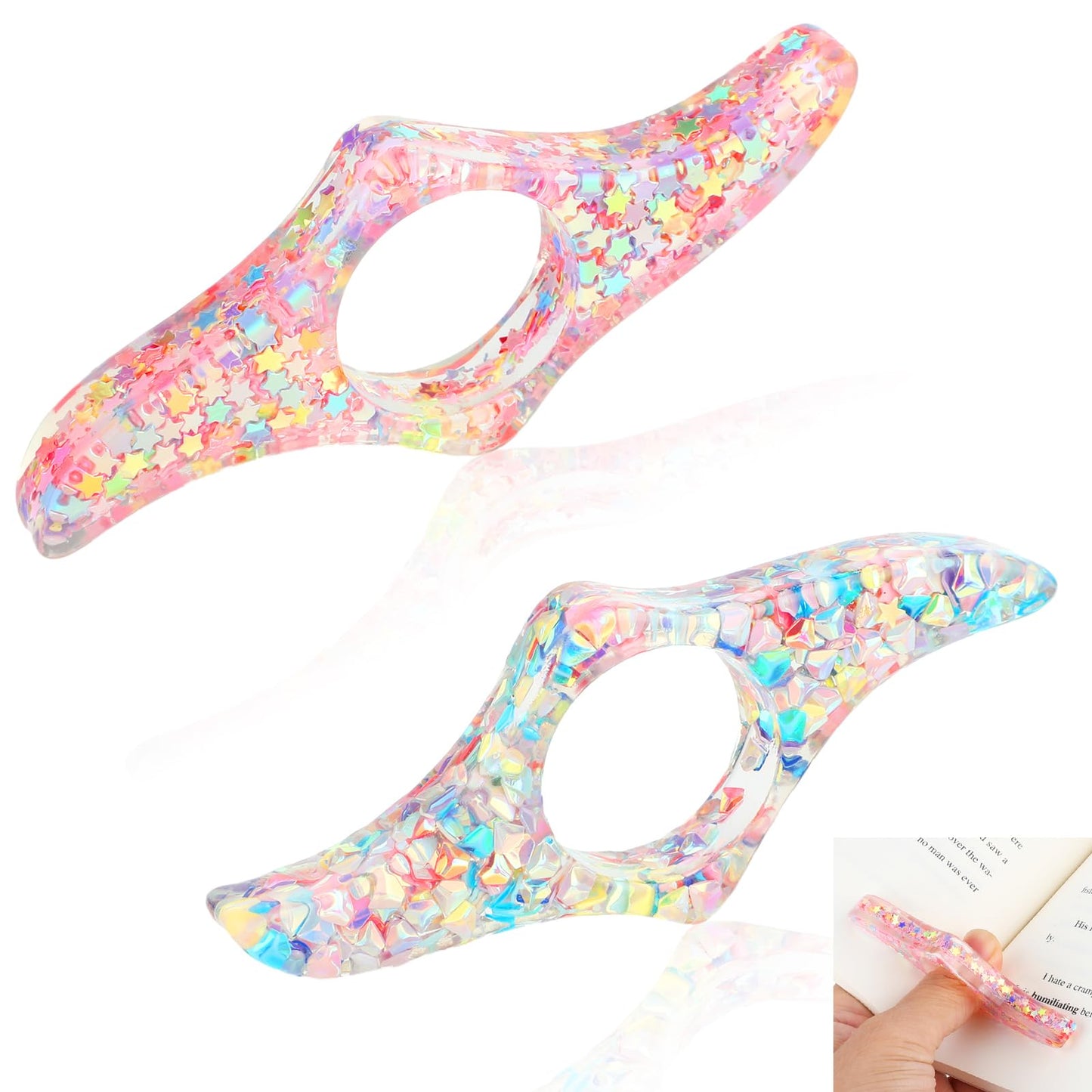 Ouligay Book Page Holder for Reading Transparent Thumb Page Holder Resin Bookmark Thumb Bookmark Book Holder Book Reading Accessories for Teachers Book Lovers Literary