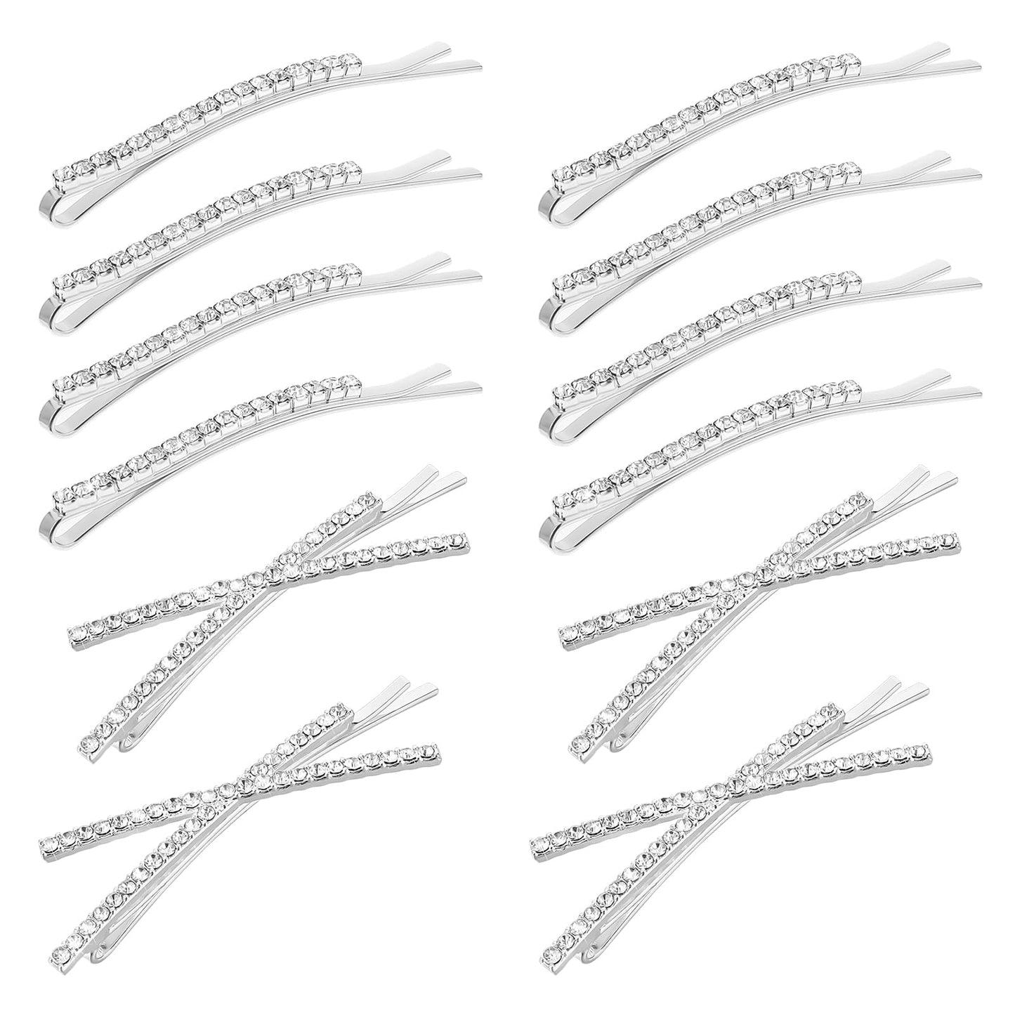 12Pcs Rhinestone Bobby Pins Decorative Bobby Pins Decorative Fancy Crystal Hair Clips I X Shaped Diamond Hair Barrettes Silver Diamond Bobby Pins Wedding Hair Accessories for Lady Women Girls