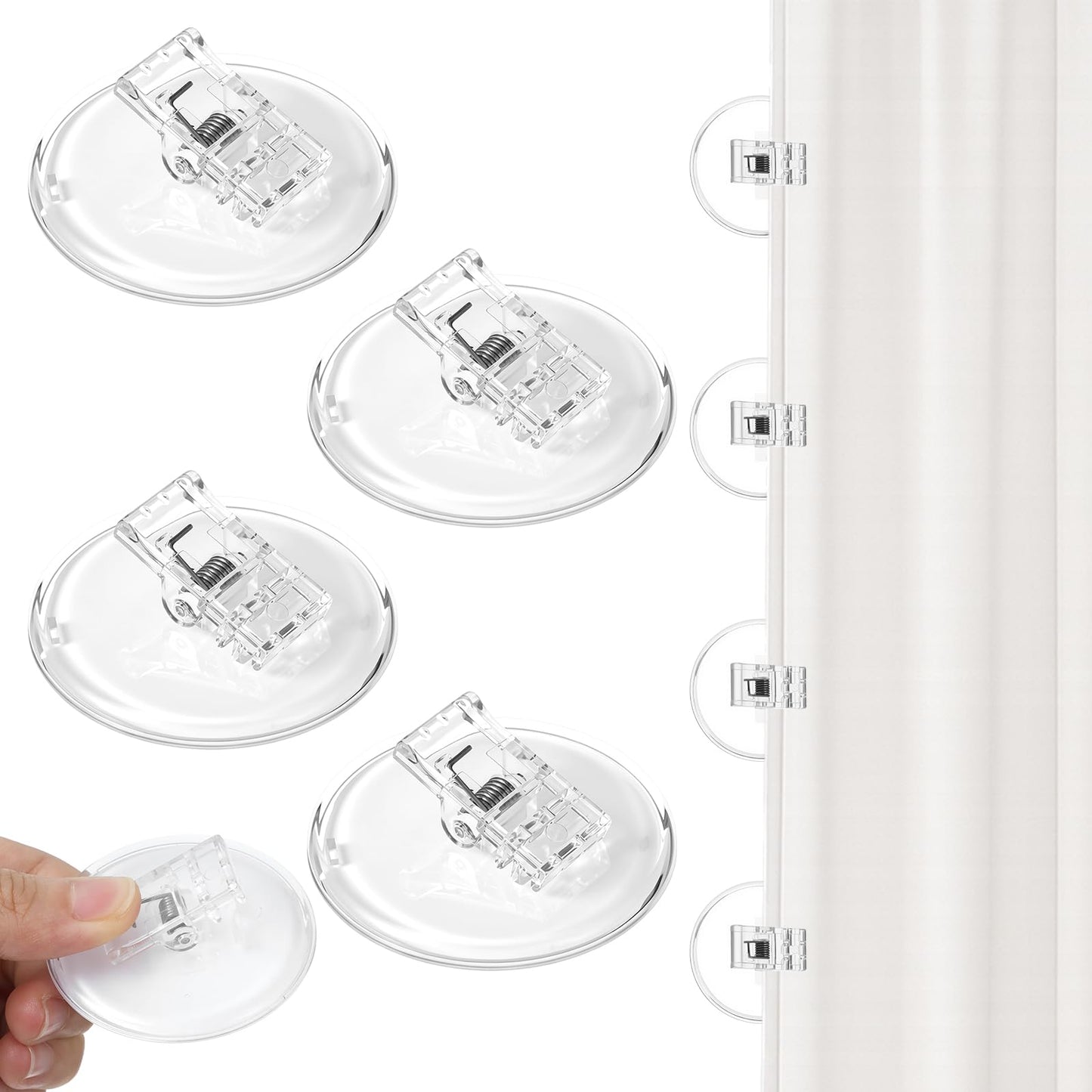 4pcs Shower Curtain Clips Self-Adhesive Windproof Splash Guard (Clear)