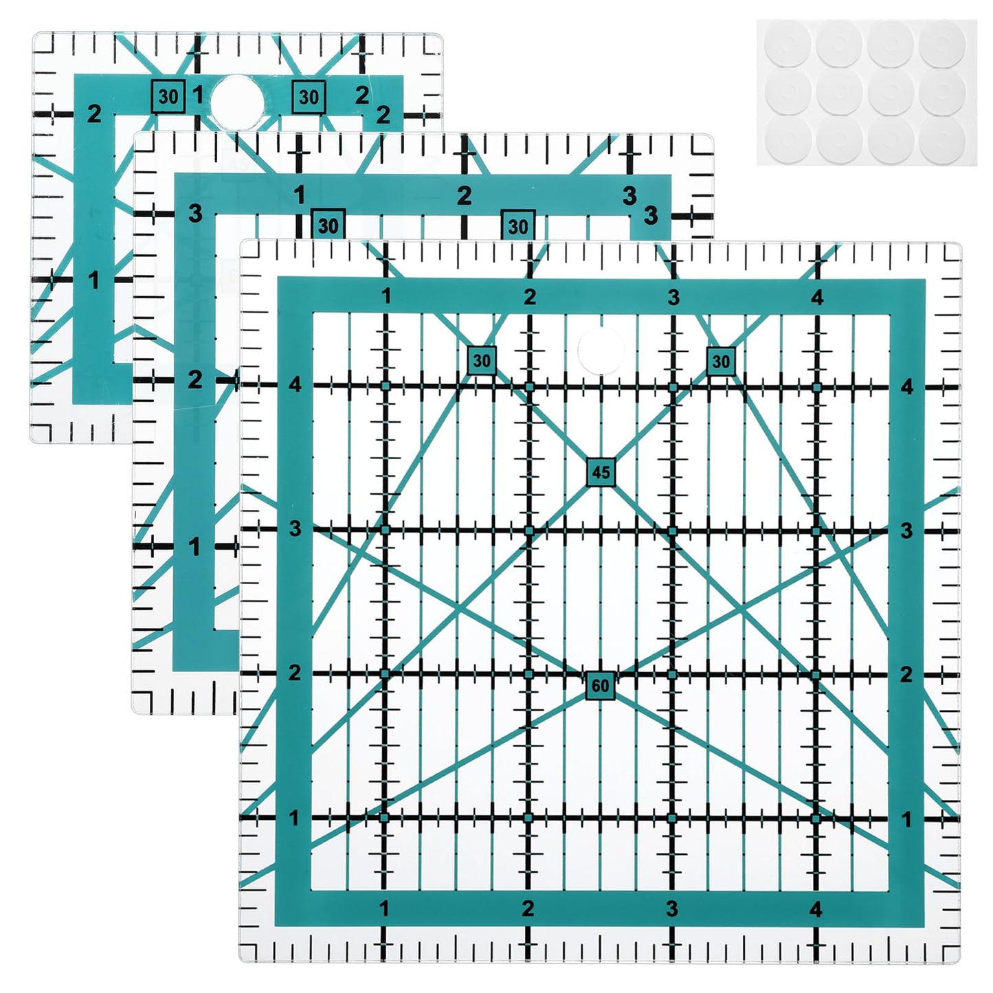 Nogeqi 3 Piece Patchwork Ruler, Tailor Ruler Set, Quilt Ruler Quilting Ruler with Angle Indicators, Sewing Accessories for Rotary Cutter, Sewing Ruler, Fabric Ruler (6.3/8.8/12.6 cm)