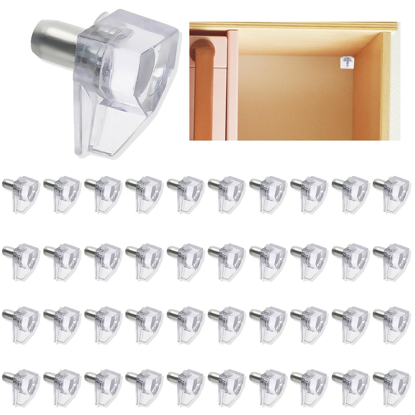 Ouligay 40Pcs Shelf Support Pegs 5mm Clear Shelf Pins Cupboard Shelf Pegs Shelf Bracket Pegs Shelf Support Stud Pegs Plastic Shelf Support Pins for Cabinet Wardrobe Bookcase