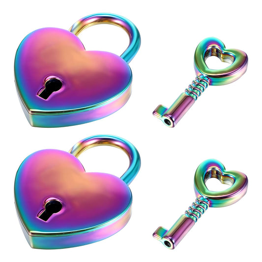 Ymapinc 2 Pack Small Love Locks Heart Padlock with Key,Small, Colorful and Cute Locks Made of Metal,Love Locks Heart Padlock with Keys,Vintage Lock Valentines Lock