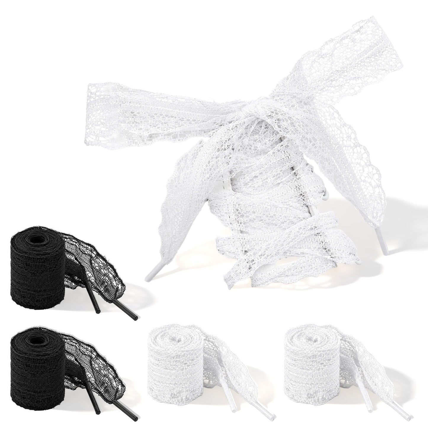2 Pairs Lace Fancy Shoelaces 3cm Wide Flat Ribbon Shoe Laces for Women