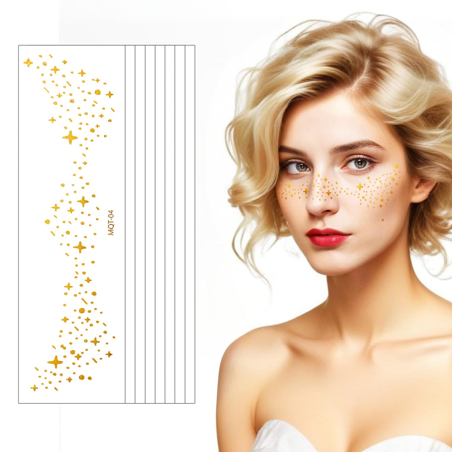 Tyqour 8Pcs Gold Glitter Freckles Face Tattoo Sparkle Freckles Face Glitter Makeup Patches Sparkle Freckle Makeup Faux Freckles Waterproof Temporary Tattoos Accessories for Women