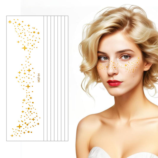 Tyqour 8Pcs Gold Glitter Freckles Face Tattoo Sparkle Freckles Face Glitter Makeup Patches Sparkle Freckle Makeup Faux Freckles Waterproof Temporary Tattoos Accessories for Women