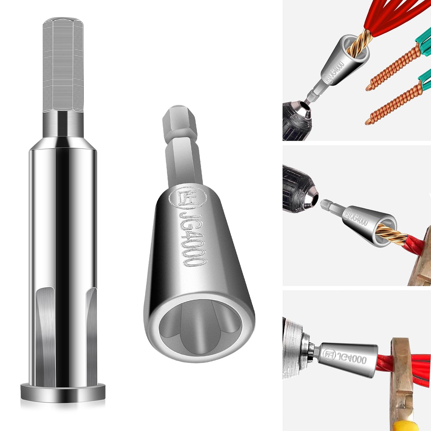 Tyqour 2Pcs Wire Twisting Tools, Wire Twister Tool for Drill, Wire Stripping and Twisting Tool, Wire Stripping Tool, Wire Twister Connector, Spin Twist Wire Connector Socket for Power Drill Drivers